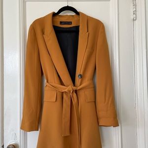 Zara Woman Pant Suit in Mustard. As seen on Emily Ratajkowski at her wedding.